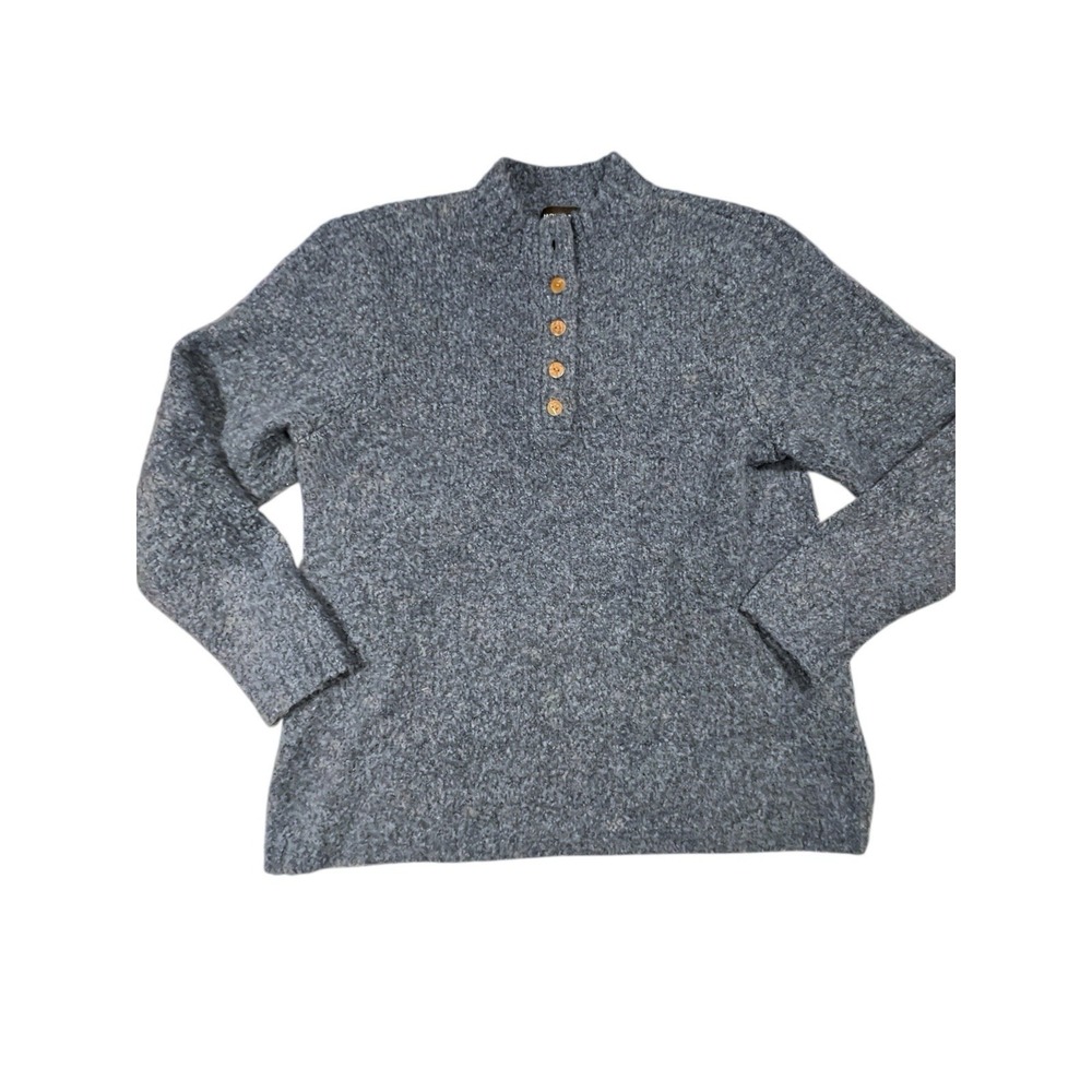 Monterey Bay Blue Mock Neck Button Up Fisherman‎ Outdoor Pullover Sweater